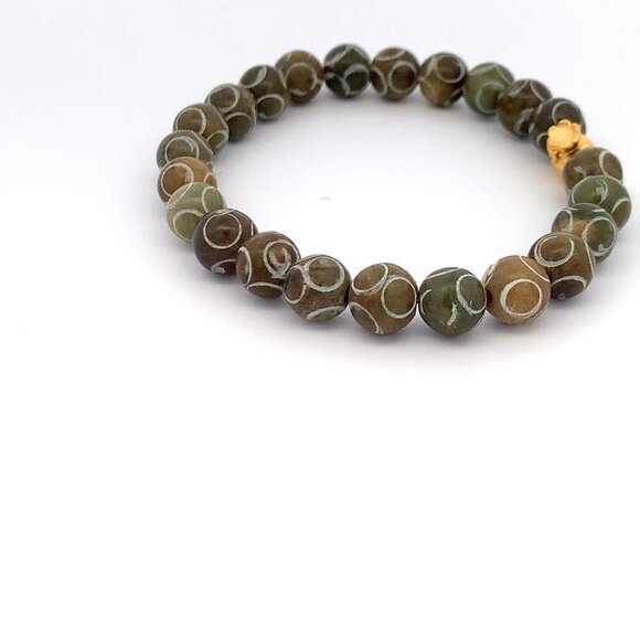 24K Gold Money Bag Lucky Charm Bracelet Gemstones Brown Multicolor Carved Jade - Picture 7 of 8